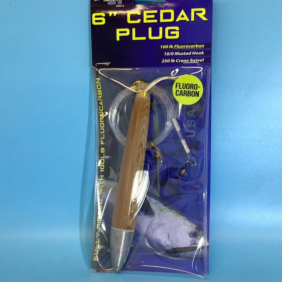 cedar plug fishing lure Ahi Cedar Plug 6" with Fluorocarbon – Nantucket Tackle Center